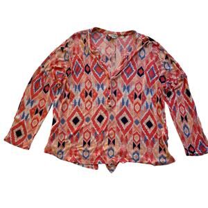 Lucky Brand Lightweight Aztec Print Long Sleeve Henley Top Size Large